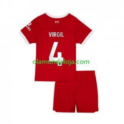Camisola Liverpool Virgil van Dijk 4 Criança Equipamento Primeiro 2023-2024 Manga Curta